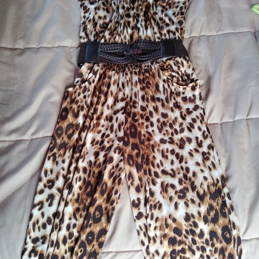 Cheetah Print Strapless Caprise Romper